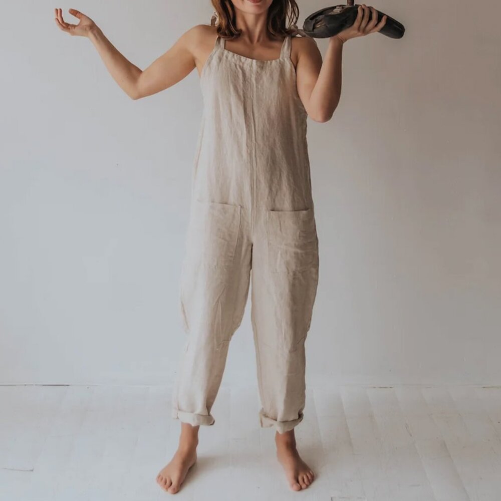 Cedar & Vine Oatmeal Overalls - Picture 3 of 8